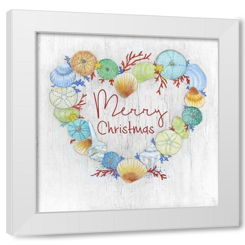 Merry Christmas Shell Wreath White Modern Wood Framed Art Print by Tava Studios