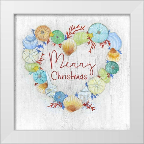 Merry Christmas Shell Wreath White Modern Wood Framed Art Print by Tava Studios