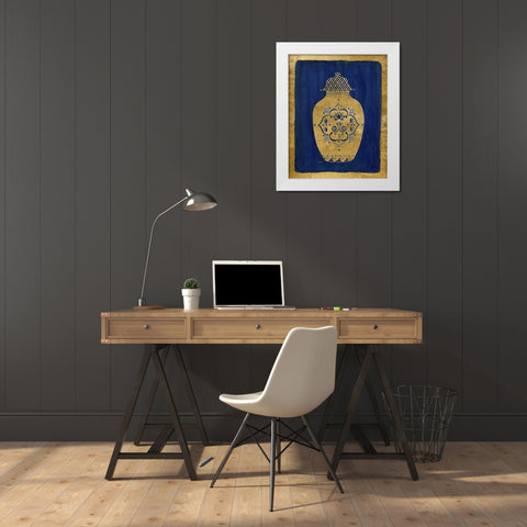 Sapphire and Gold Urn I White Modern Wood Framed Art Print by Tava Studios