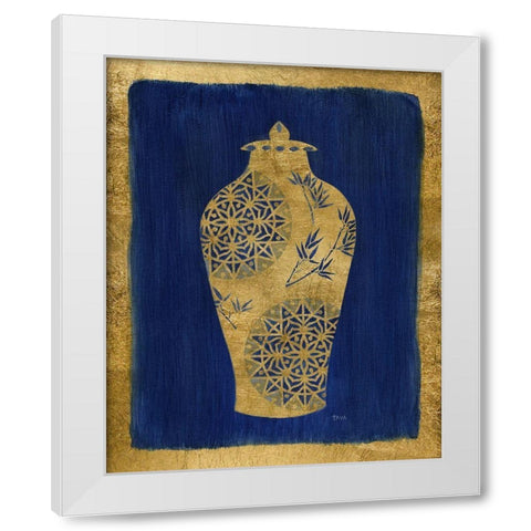 Sapphire and Gold Urn II White Modern Wood Framed Art Print by Tava Studios