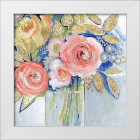 Peach Metallic Bling White Modern Wood Framed Art Print by Tava Studios