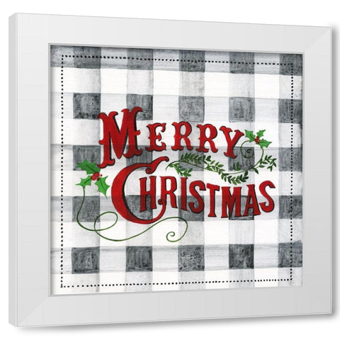 Merry Christmas Buffalo Check White Modern Wood Framed Art Print by Tava Studios