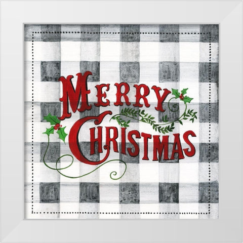 Merry Christmas Buffalo Check White Modern Wood Framed Art Print by Tava Studios