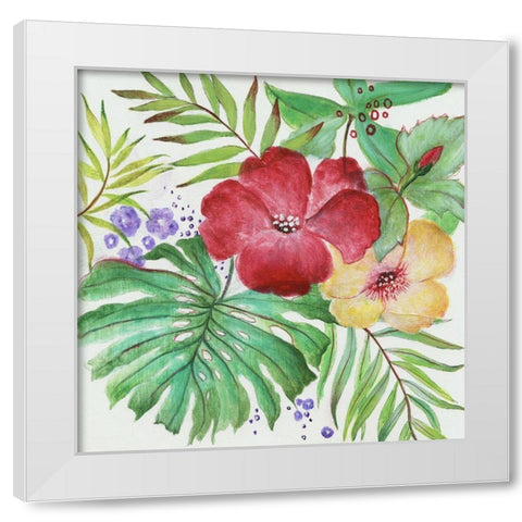 Tropical Blooms White Modern Wood Framed Art Print by Tava Studios