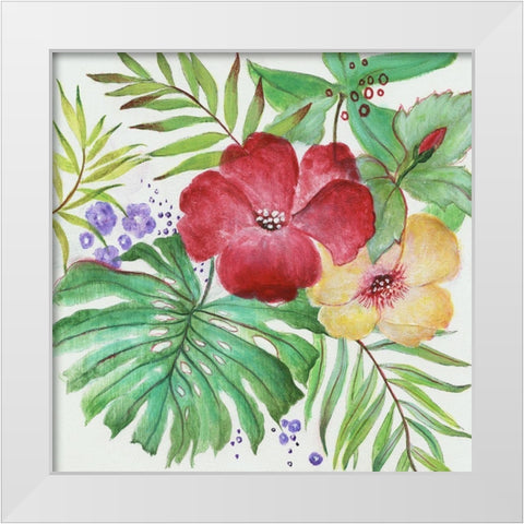Tropical Blooms White Modern Wood Framed Art Print by Tava Studios