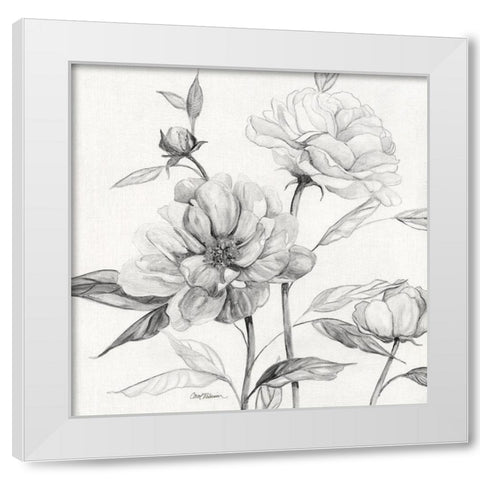 Linen Peony Sketch I White Modern Wood Framed Art Print by Robinson, Carol