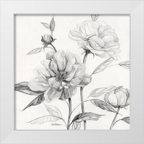 Linen Peony Sketch I White Modern Wood Framed Art Print by Robinson, Carol