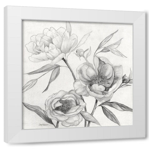 Linen Peony Sketch II White Modern Wood Framed Art Print by Robinson, Carol