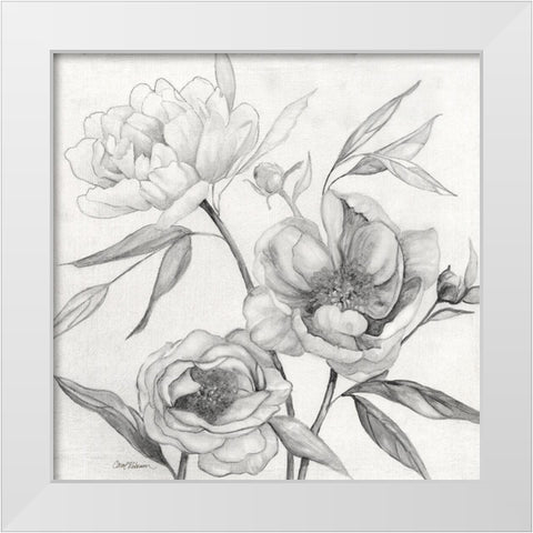 Linen Peony Sketch II White Modern Wood Framed Art Print by Robinson, Carol