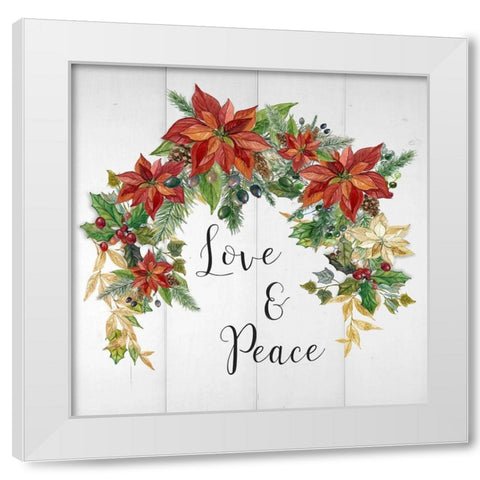Holiday Poinsettia Love And Peace White Modern Wood Framed Art Print by Finn, Livi