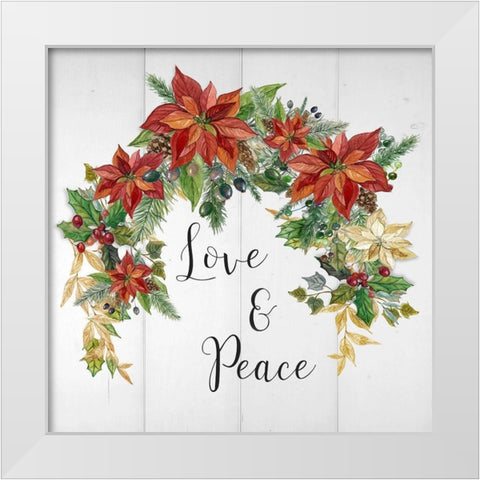 Holiday Poinsettia Love And Peace White Modern Wood Framed Art Print by Finn, Livi