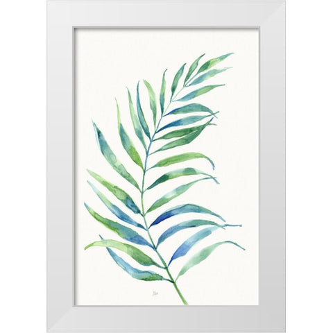 Aqua Frond I White Modern Wood Framed Art Print by Nan