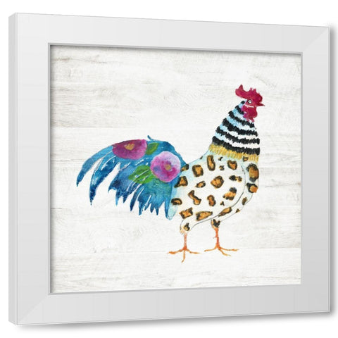 Funky Rooster White Modern Wood Framed Art Print by Tava Studios