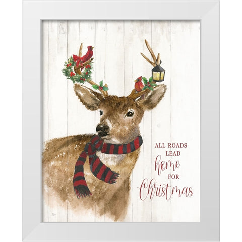All Roads Lead Home Deer White Modern Wood Framed Art Print by Nan