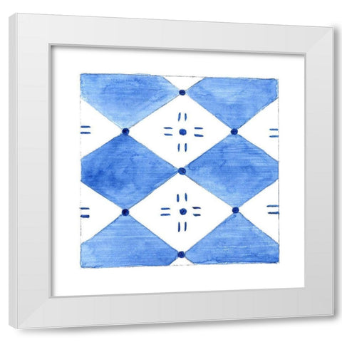 Blue Wash Tile IV White Modern Wood Framed Art Print by Tava Studios