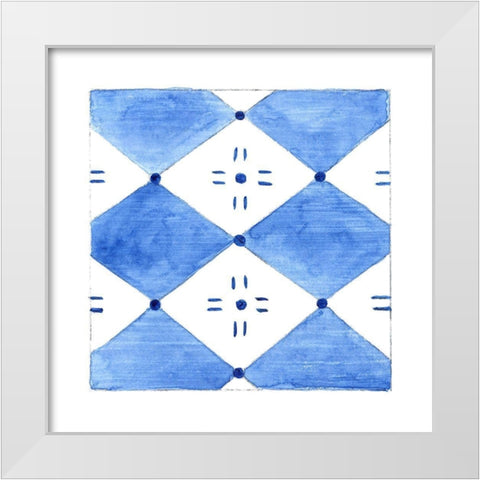 Blue Wash Tile IV White Modern Wood Framed Art Print by Tava Studios