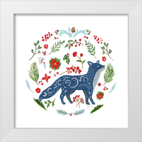 Christmas Folk Fox White Modern Wood Framed Art Print by Tava Studios