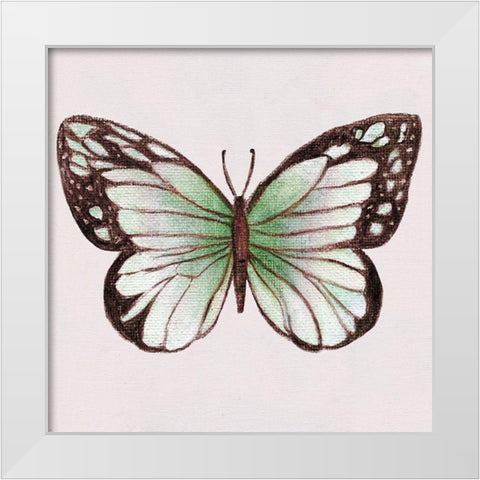 Emerald Butterly II White Modern Wood Framed Art Print by Tava Studios