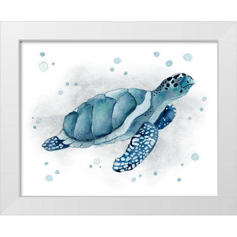 Blue Turtle I White Modern Wood Framed Art Print by Tava Studios
