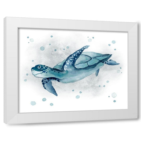 Blue Turtle II White Modern Wood Framed Art Print by Tava Studios