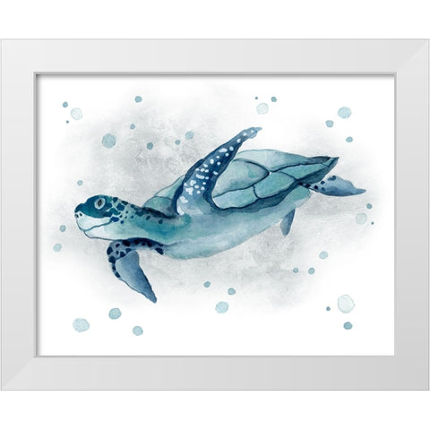 Blue Turtle II White Modern Wood Framed Art Print by Tava Studios
