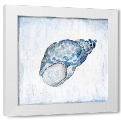 Blue Shell I White Modern Wood Framed Art Print by Tava Studios