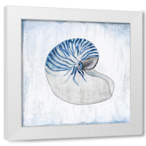 Blue Shell II White Modern Wood Framed Art Print by Tava Studios