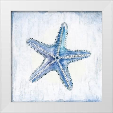 Blue Shell III White Modern Wood Framed Art Print by Tava Studios