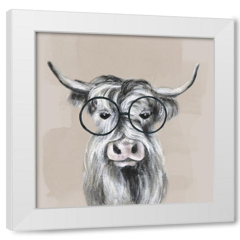 Neutral Cow Glasses White Modern Wood Framed Art Print by Tava Studios