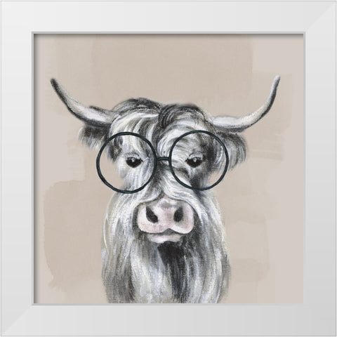 Neutral Cow Glasses White Modern Wood Framed Art Print by Tava Studios