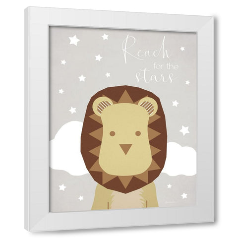 Stars Lion White Modern Wood Framed Art Print by Santiago, Daniela