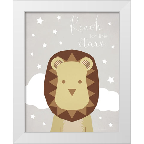 Stars Lion White Modern Wood Framed Art Print by Santiago, Daniela