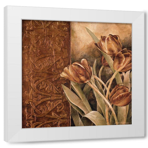 Copper Tulips I White Modern Wood Framed Art Print by Thompson, Linda