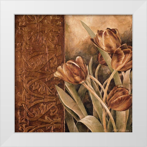 Copper Tulips I White Modern Wood Framed Art Print by Thompson, Linda