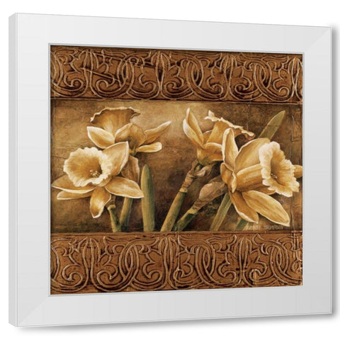 Golden Daffodils I White Modern Wood Framed Art Print by Thompson, Linda