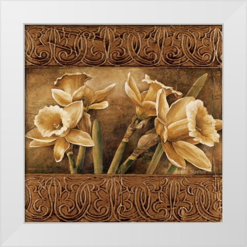 Golden Daffodils I White Modern Wood Framed Art Print by Thompson, Linda
