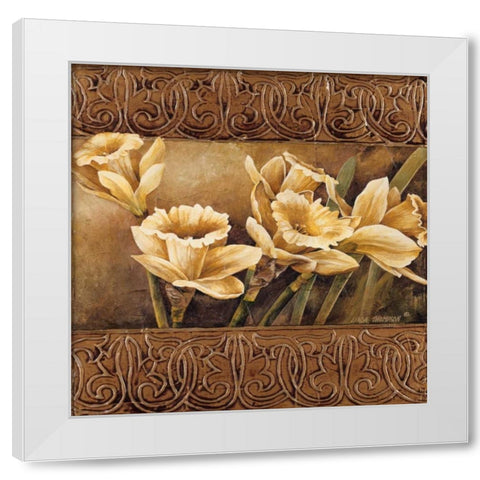 Golden Daffodils II White Modern Wood Framed Art Print by Thompson, Linda