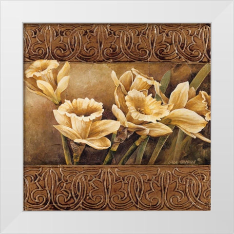 Golden Daffodils II White Modern Wood Framed Art Print by Thompson, Linda