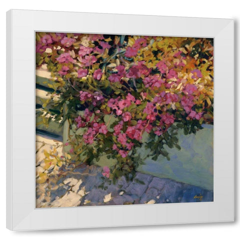 Steps and Summer Flowers White Modern Wood Framed Art Print by Craig, Philip