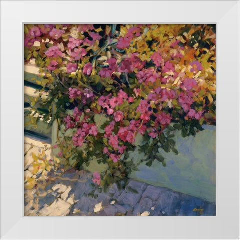 Steps and Summer Flowers White Modern Wood Framed Art Print by Craig, Philip