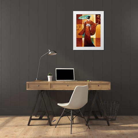 Misaki White Modern Wood Framed Art Print by Mallett, Keith
