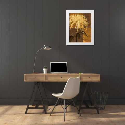 Golden Mums I White Modern Wood Framed Art Print by Mallett, Keith