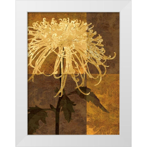 Golden Mums I White Modern Wood Framed Art Print by Mallett, Keith