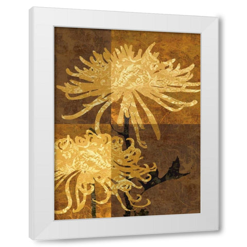 Golden Mums II White Modern Wood Framed Art Print by Mallett, Keith