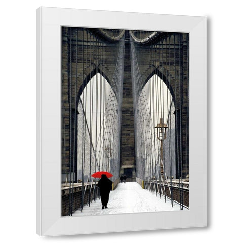 Brooklyn Bridge Meets Red White Modern Wood Framed Art Print by Cahill, Michael