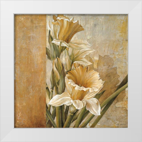 Champagne Daffodils II White Modern Wood Framed Art Print by Thompson, Linda