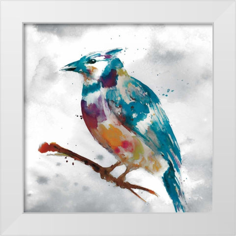 Blue Jay White Modern Wood Framed Art Print by Fontaine, Stephanie