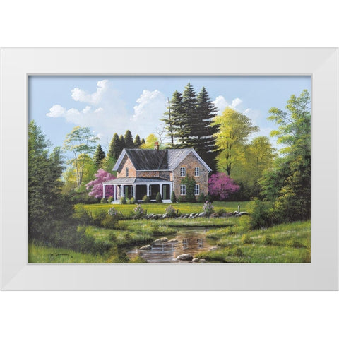 Rippling Stream White Modern Wood Framed Art Print by Saunders, Bill