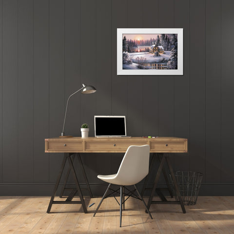 Winter Sunset White Modern Wood Framed Art Print by Raos, Dubravko