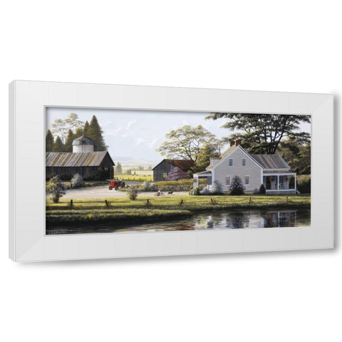 The Red Tractor White Modern Wood Framed Art Print by Saunders, Bill